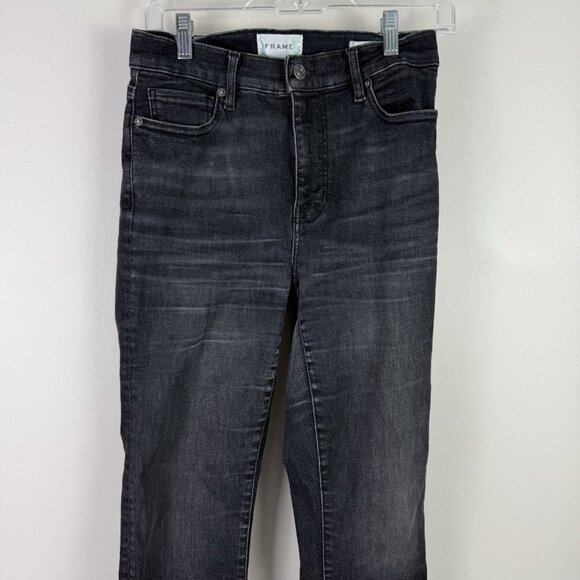 FRAME Le High Straight Long Jeans Black High Rise Skinny Denim Women’s 27 Flaw - Picture 3 of 9